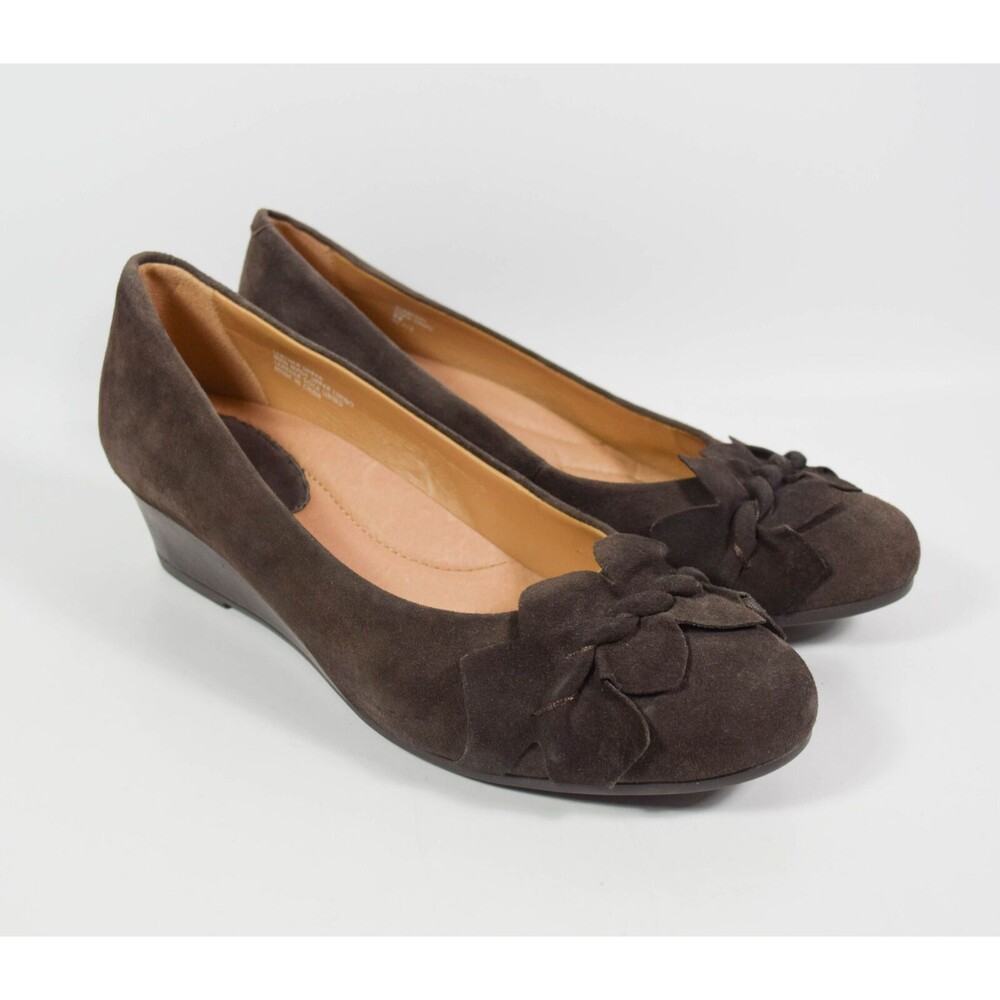 Earth Teaberry Dark Taupe Suede Comfort Wedge Heels Shoes Sz 9B